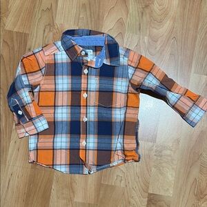Plaid Button-Up Shirt - Orange and Blue